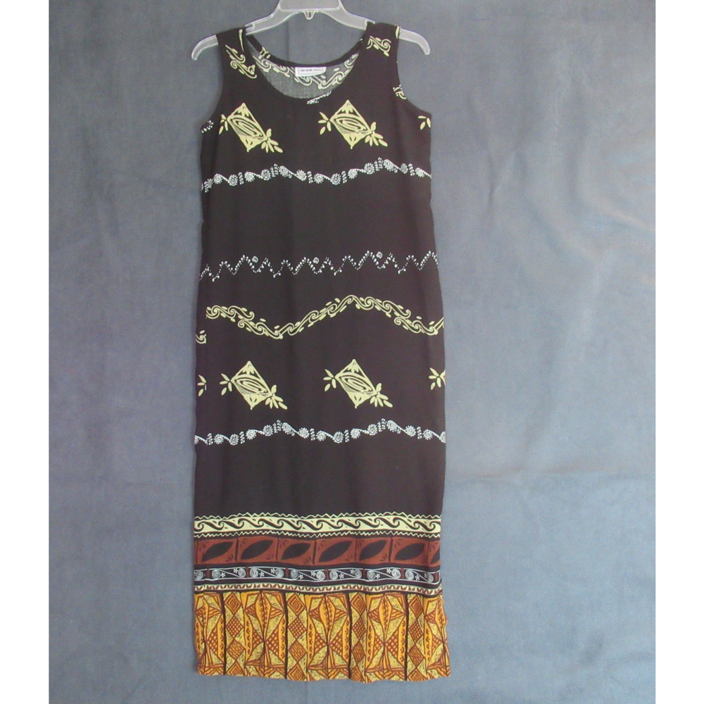 California Krush Dress Womens Size S Black Graphic Tribal Boho Maxi Shift Y2K